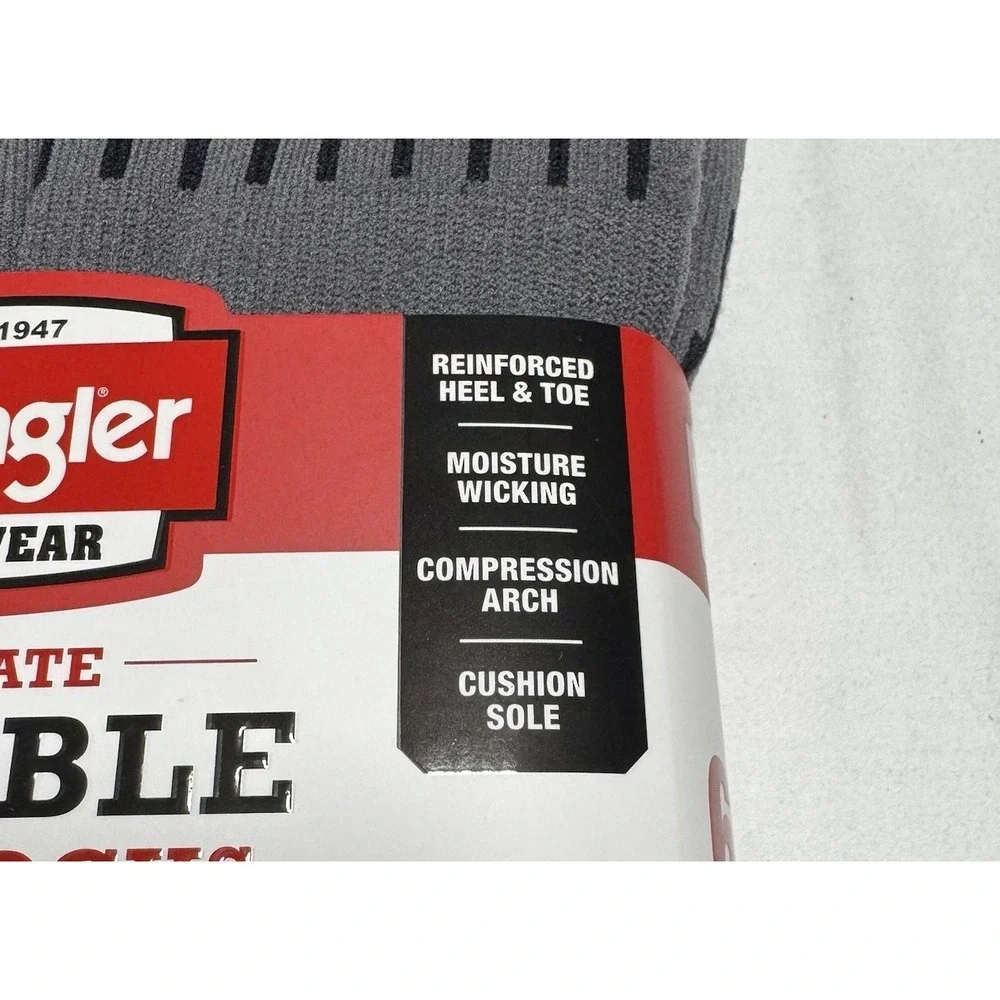 Wrangler 6 Pair Men Ultimate Durable Work Socks Sz 6-12 Reinforced Toe Gray New